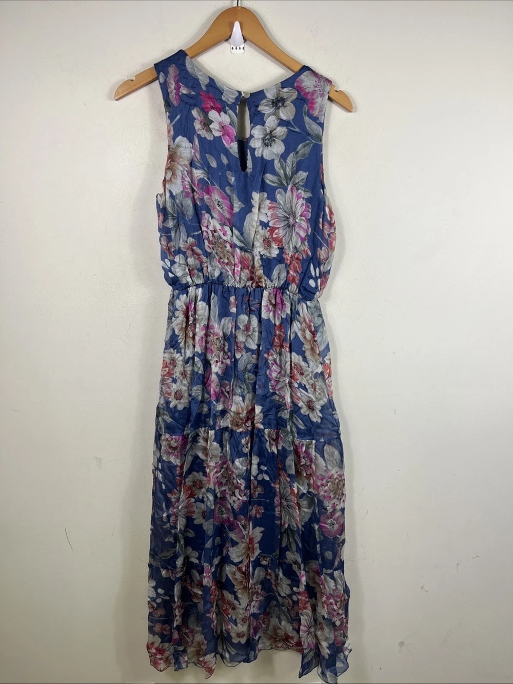 Sleeveless Blue Floral Tiered Maxi Dress